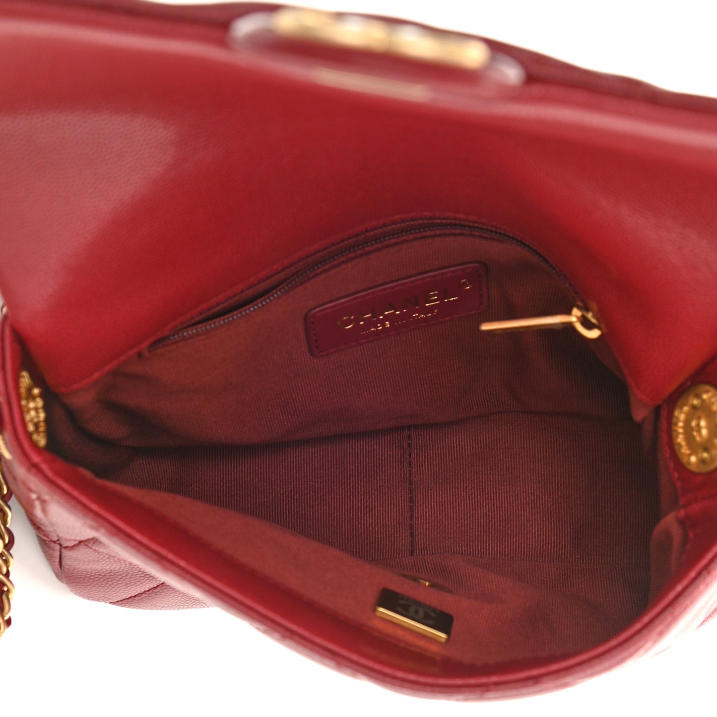 Caviar Quilted Small Twist Your Buttons Flap Burgundy