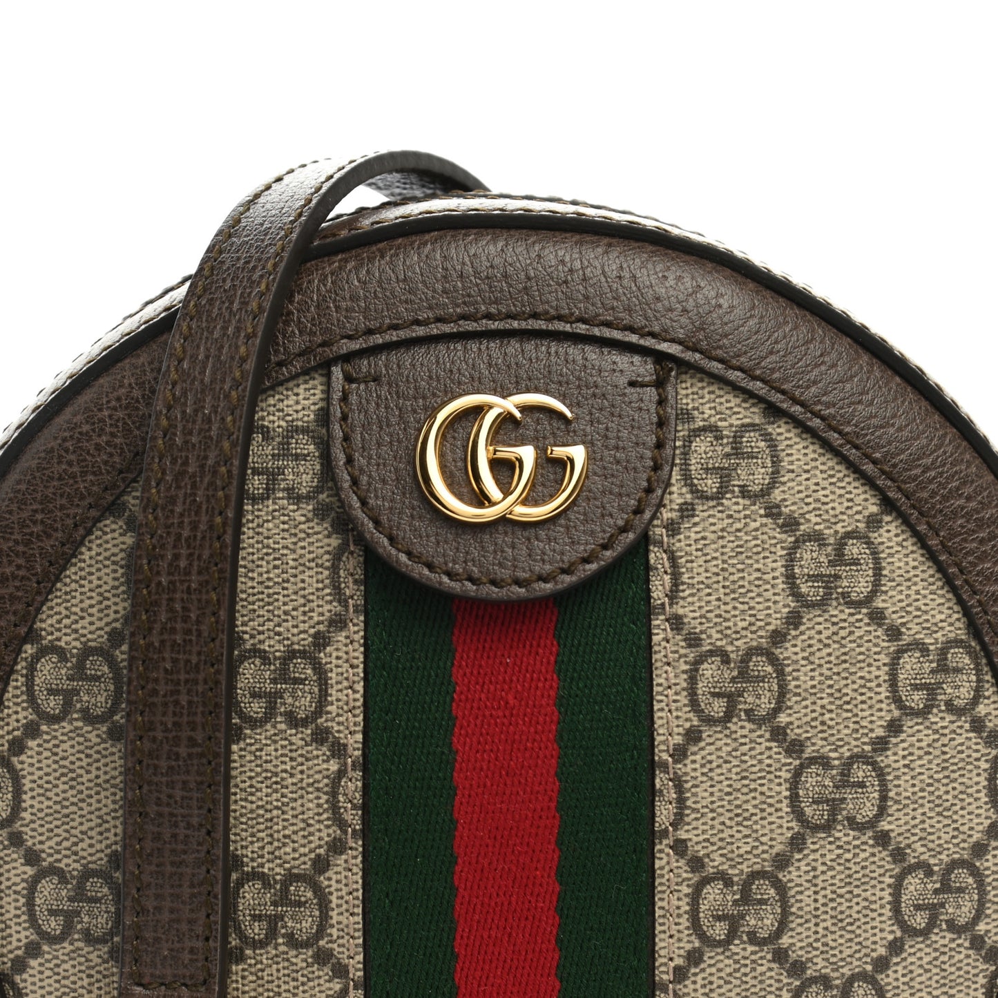 GG Supreme Monogram Web Mini Ophidia Round Shoulder Bag Brown