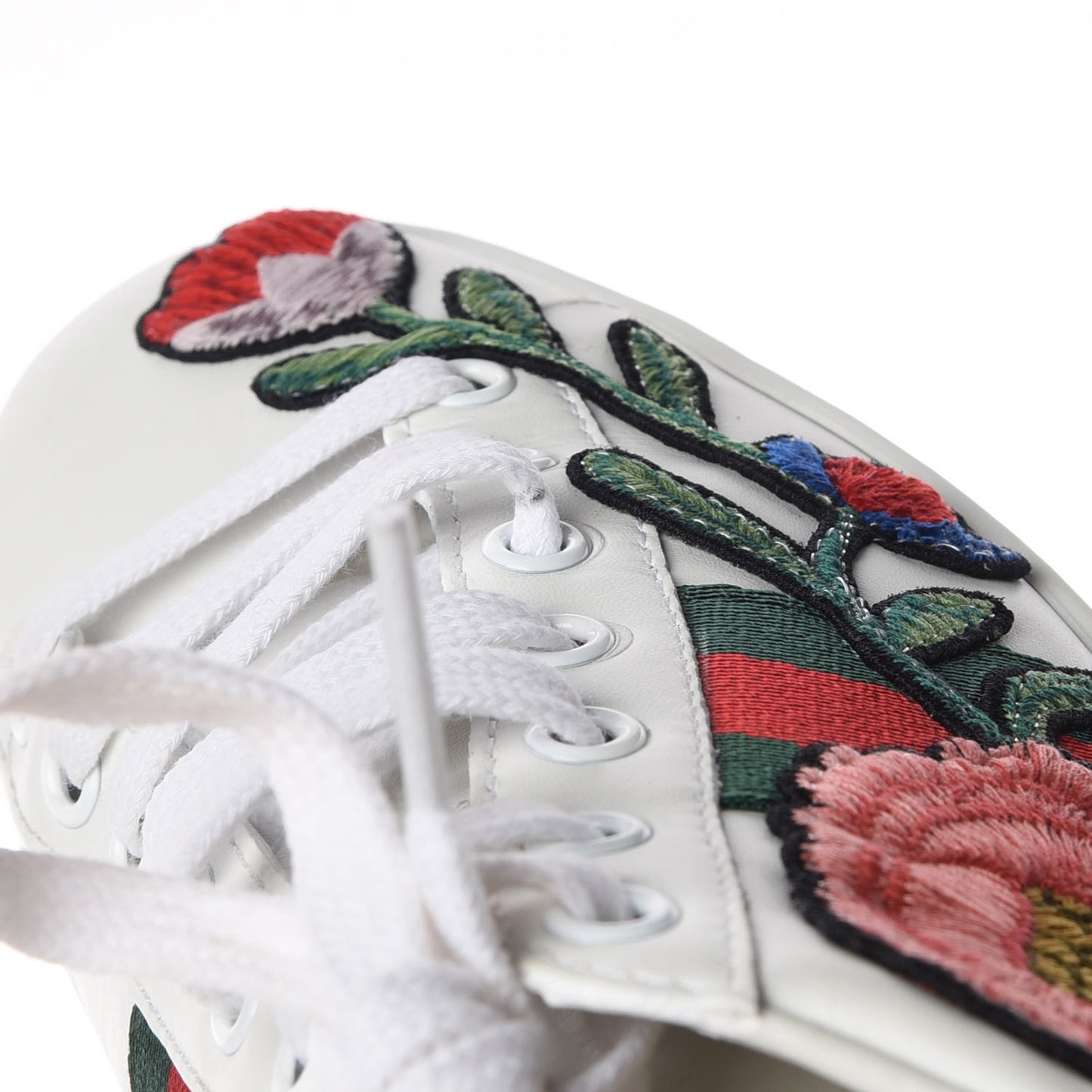 Calfskin Web Floral Embroidered Ace Sneakers 39 White