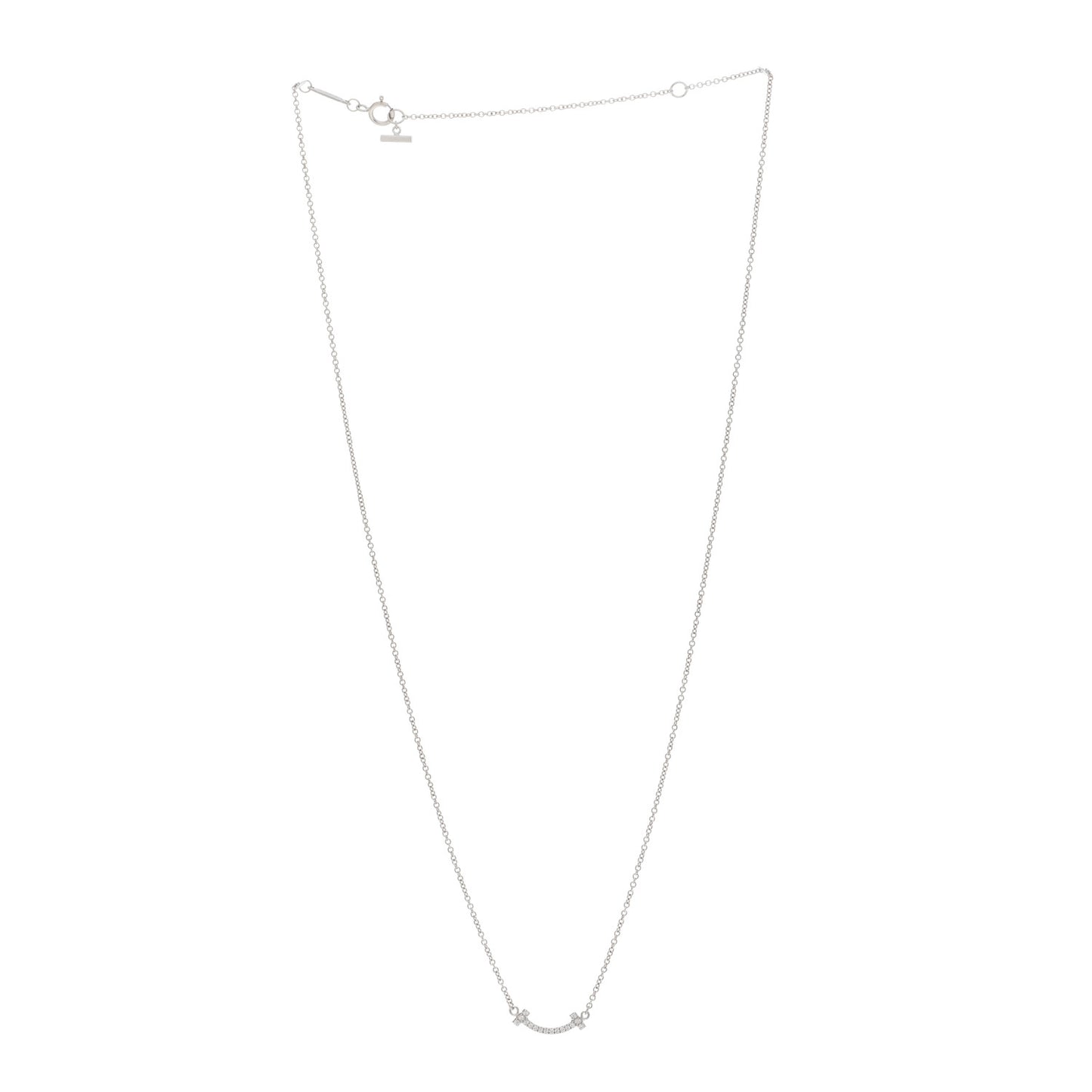 18K White Gold Diamond Mini T Smile Pendant Necklace