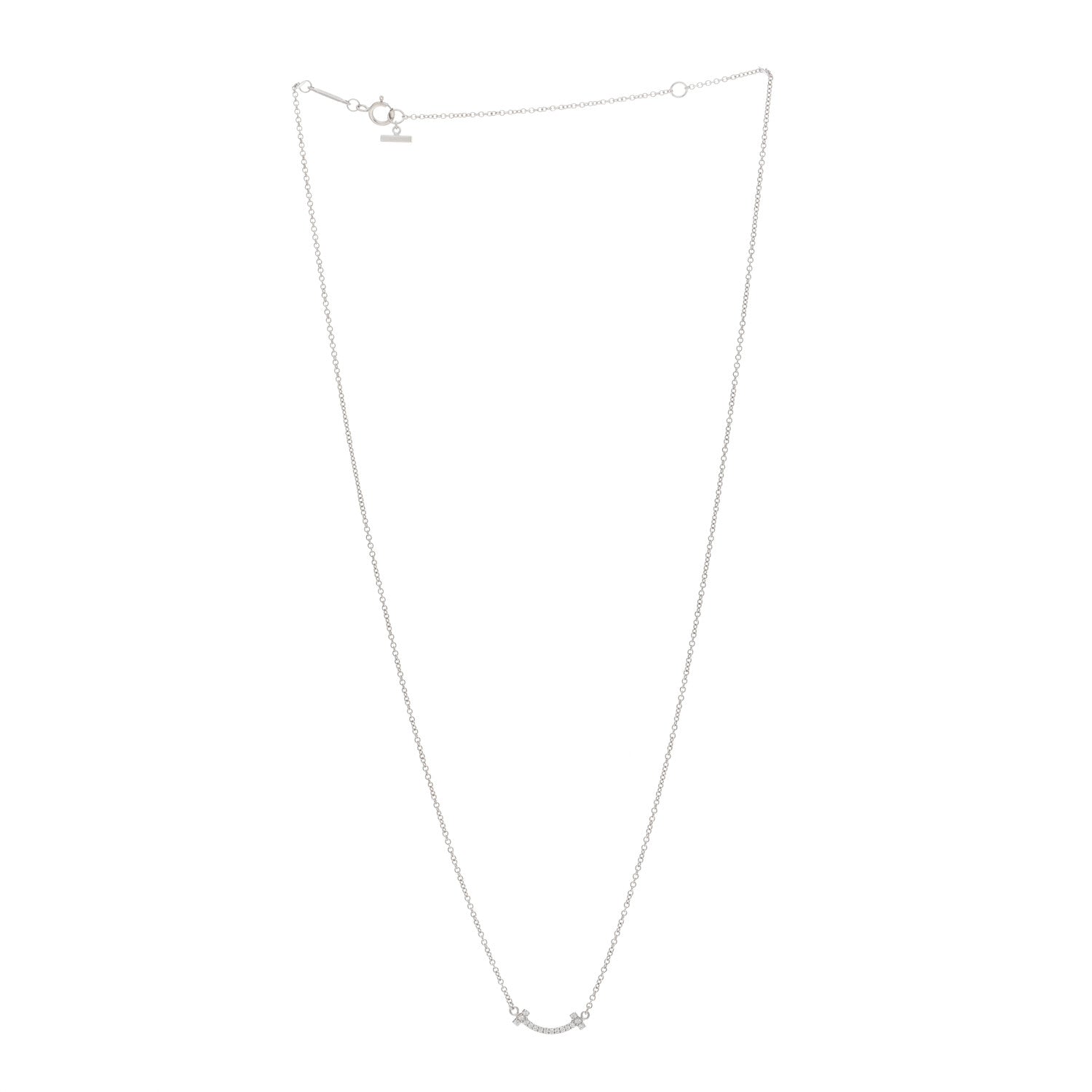 Tiffany 18K White Gold Diamond Mini T Smile Pendant Necklace 3 of 5
