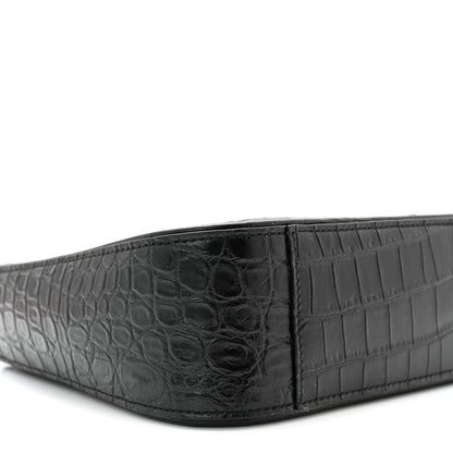 Saint Laurent Calfskin Crocodile Embossed Le 5 A 7 Hobo Black 9 of 10