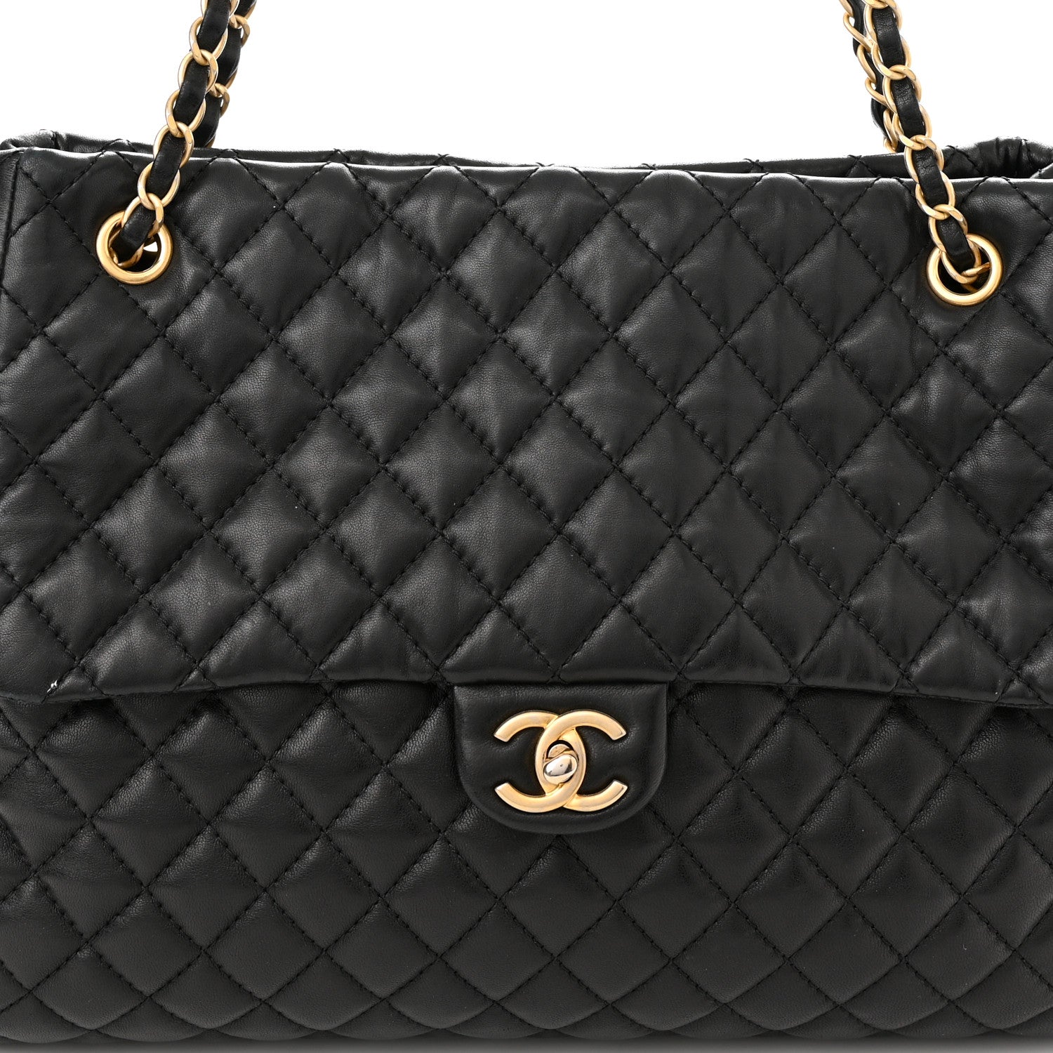 Chanel Lambskin Quilted Large Fluffy CC Shopping Tote Black 8 of 10