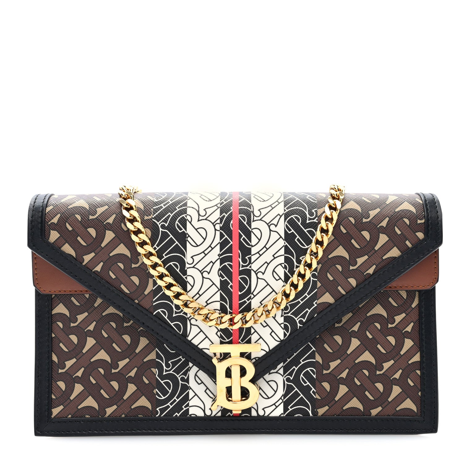 Burberry E-Canvas Monogram Stripe Small TB Envelope Clutch Bridle Brown 1 of 9