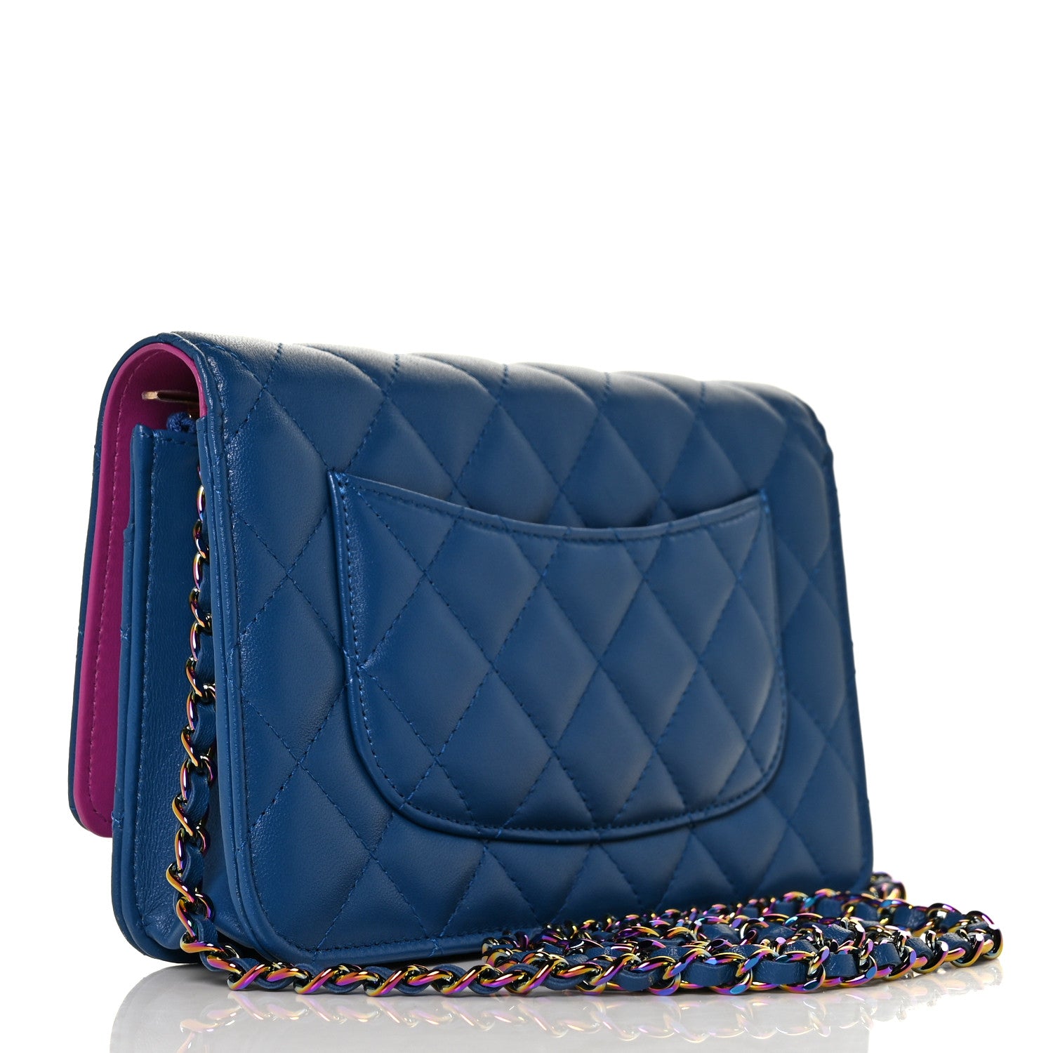 Chanel Lambskin Quilted Wallet On Chain WOC Dark Blue Pink 2 of 8