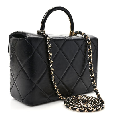 Chanel Shiny Calfskin Quilted Small CC Top Handle Box Bag Black 3 of 10