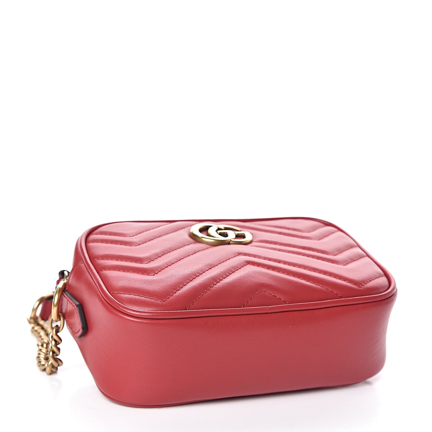 Calfskin Matelasse Mini GG Marmont Chain Shoulder Bag Hibiscus Red