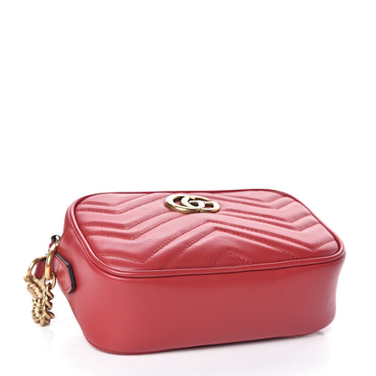 Gucci Calfskin Matelasse Mini GG Marmont Chain Shoulder Bag Hibiscus Red 4 of 10