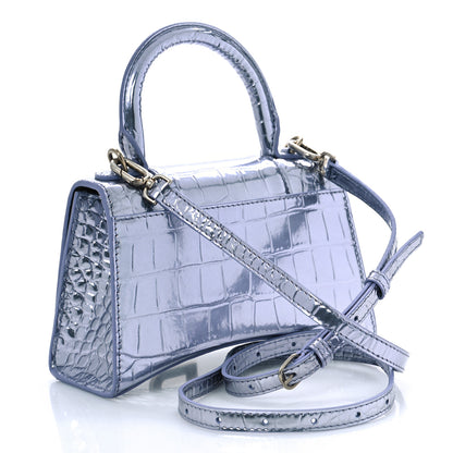 Balenciaga Metallic Calfskin Crocodile Embossed Hourglass Top Handle Bag XS Lilac 3 of 9