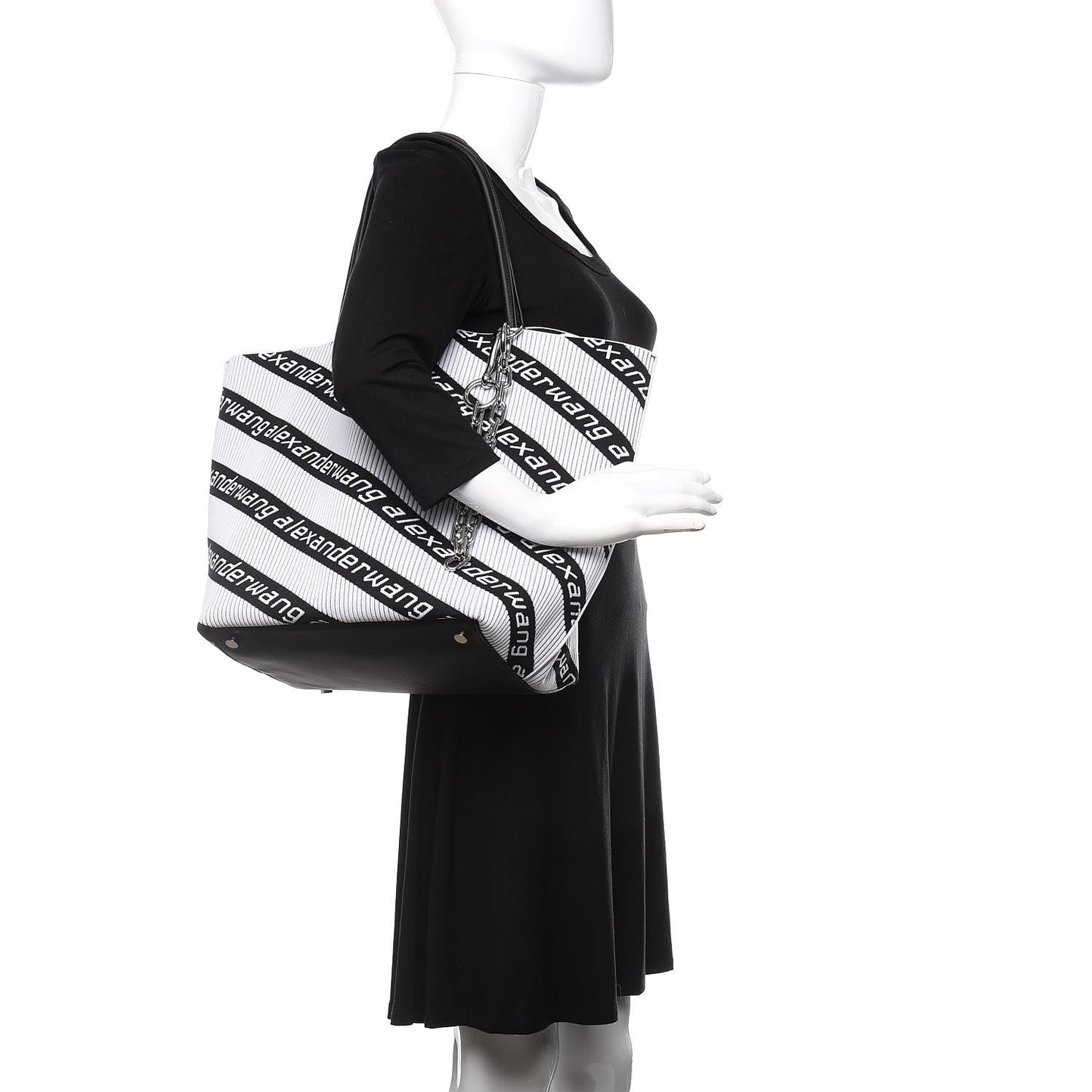 Knit Jacquard Diagonal Logo Roxy Tote White Black