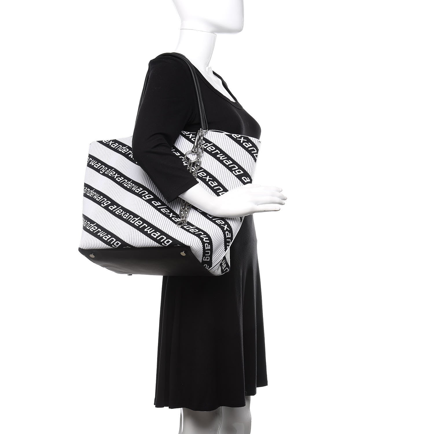 Alexander Wang Knit Jacquard Diagonal Logo Roxy Tote White Black 2 of 12