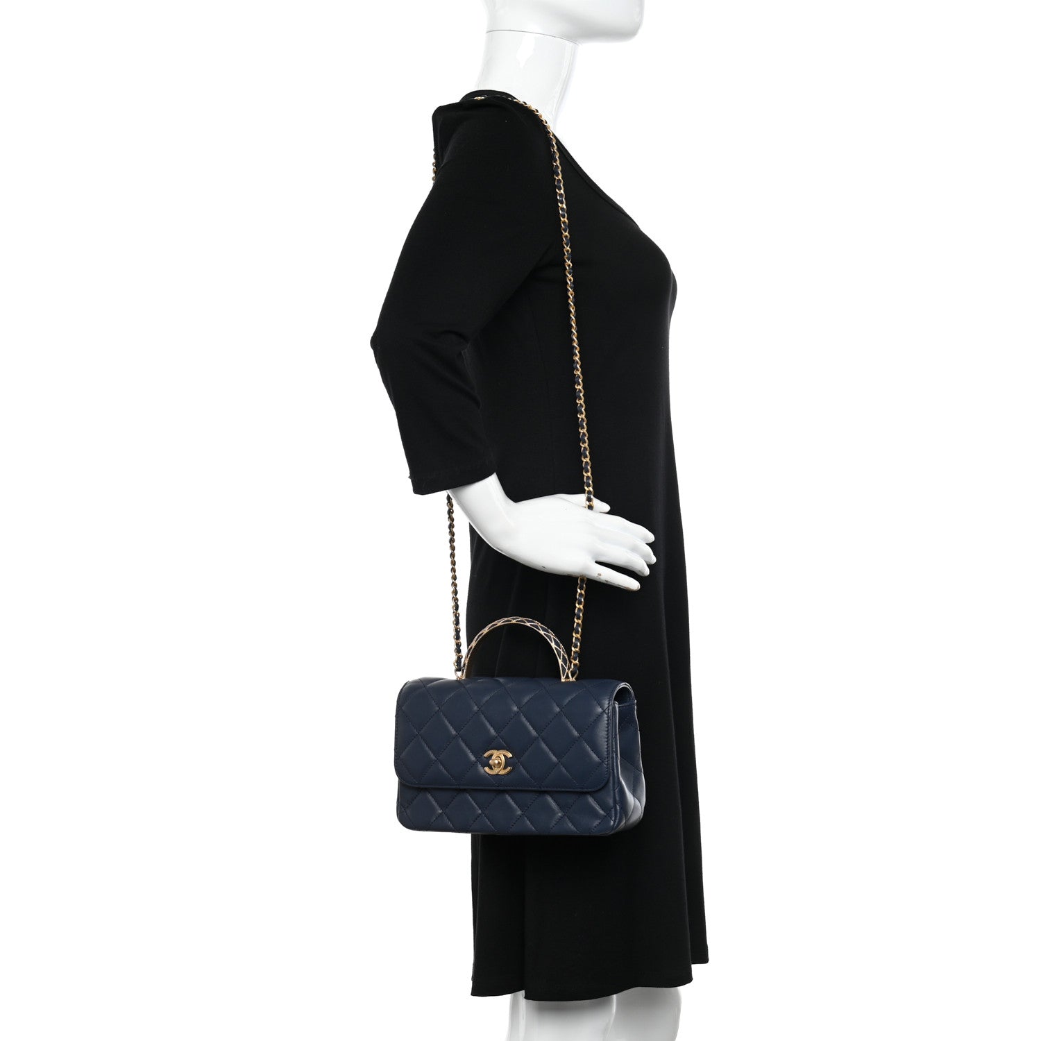 Chanel Lambskin Metal Quilted Twist Top Handle Flap With Chain Blue 2 of 10