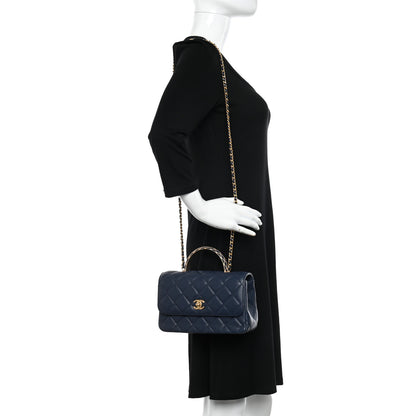 Chanel Lambskin Metal Quilted Twist Top Handle Flap With Chain Blue 2 of 10