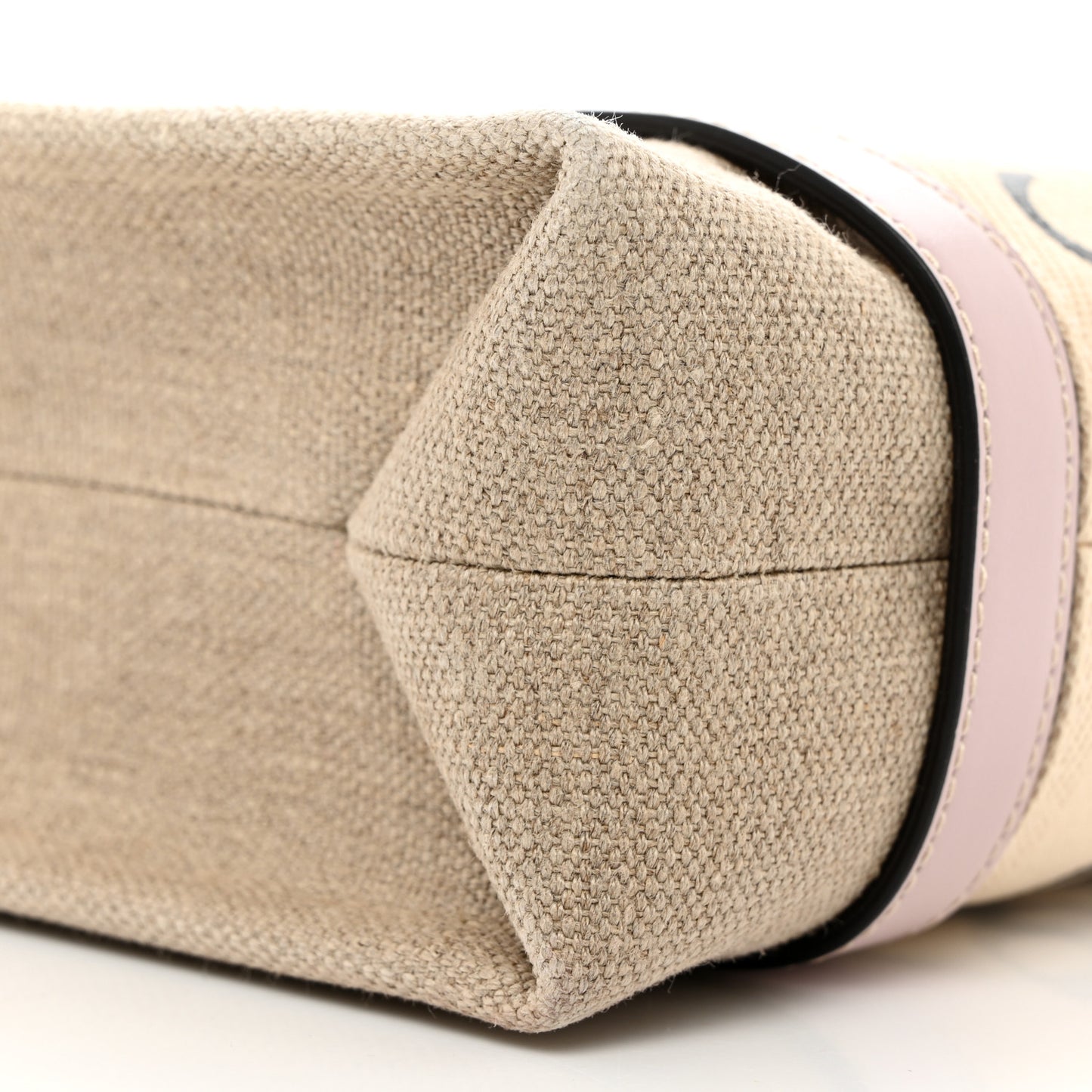 Linen Calfskin Small Woody Ribbon Tote With Strap White Pink