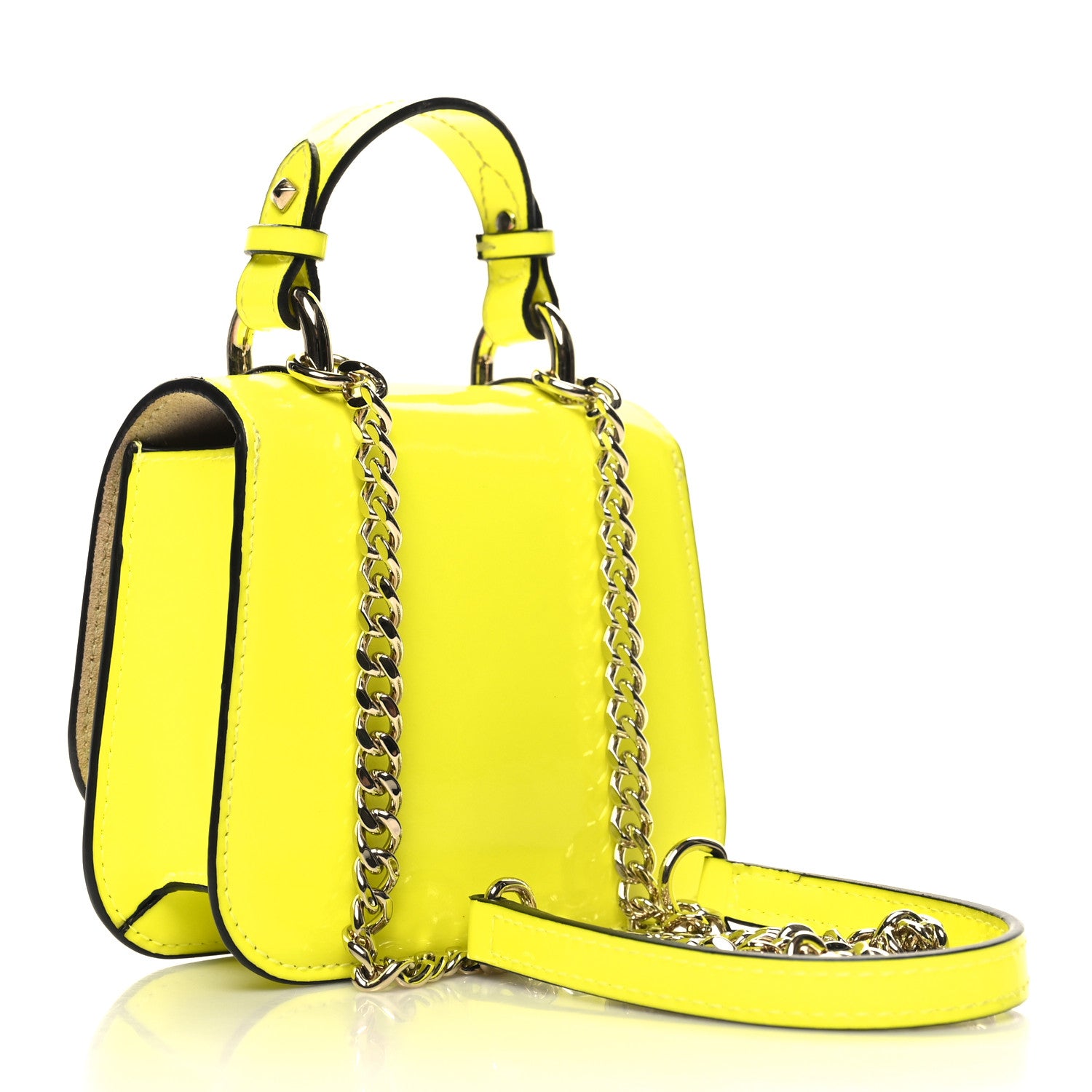 Jimmy Choo Patent Calfskin Micro Varenne Top Handle Satchel Neon Citron 3 of 10