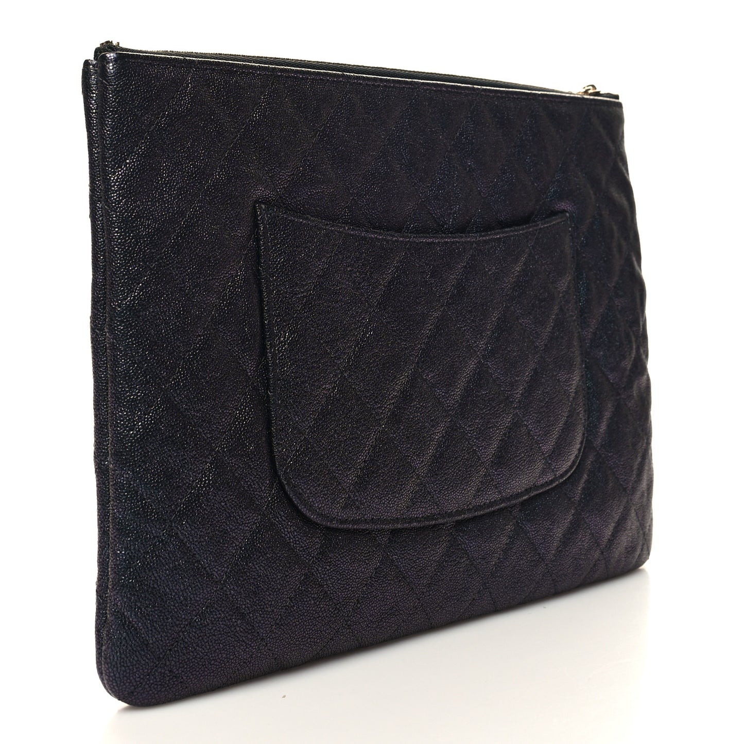 Iridescent Caviar Medium Night by the C Pouch Clutch Black