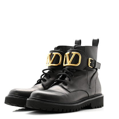 Valentino Garavani Calfskin Womens VLOGO 35mm Combat Boots 38.5 Black 3 of 11
