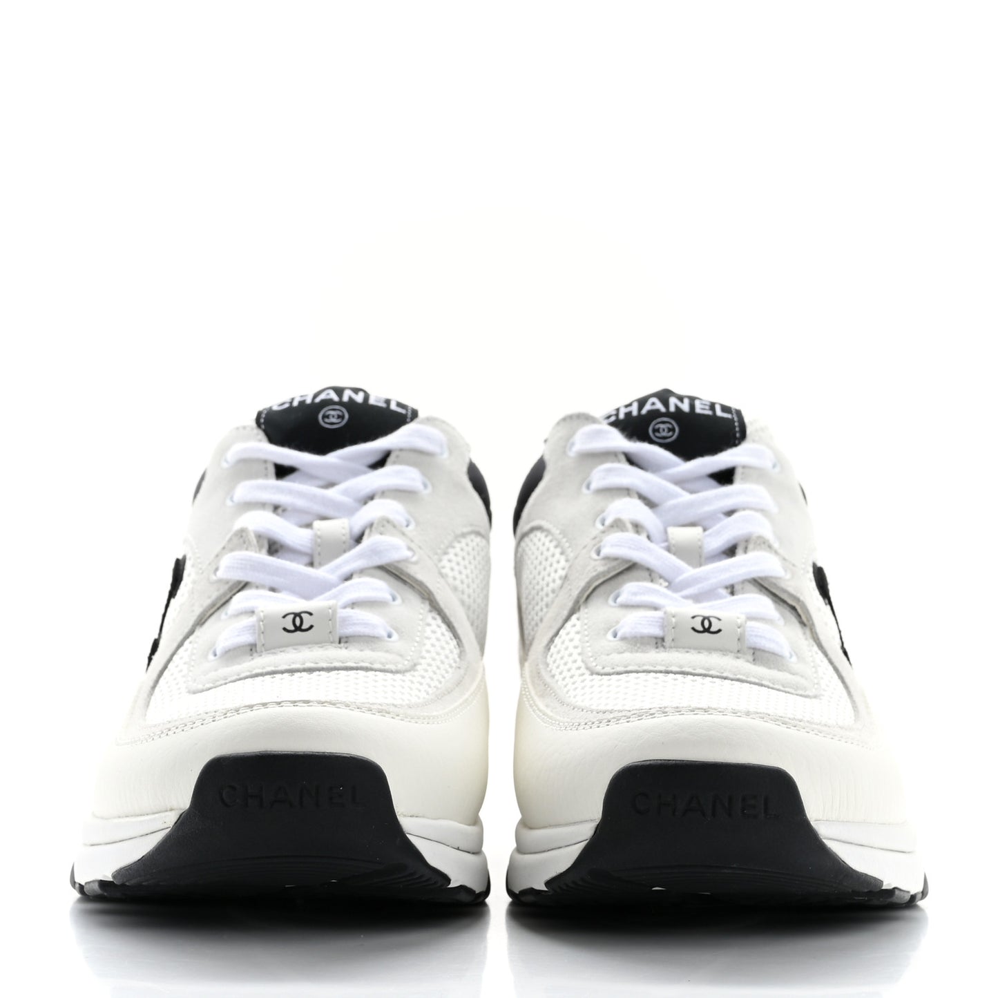 Mesh Suede Calfskin Grained Calfskin Womens CC Sneakers 39 White Black
