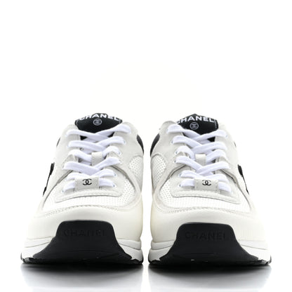 Chanel Mesh Suede Calfskin Grained Calfskin Womens CC Sneakers 39 White Black 3 of 9