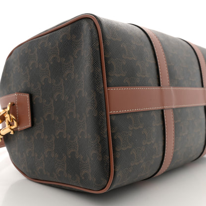 Celine Triomphe Canvas Calfskin Large Boston Bag Tan 9 of 10