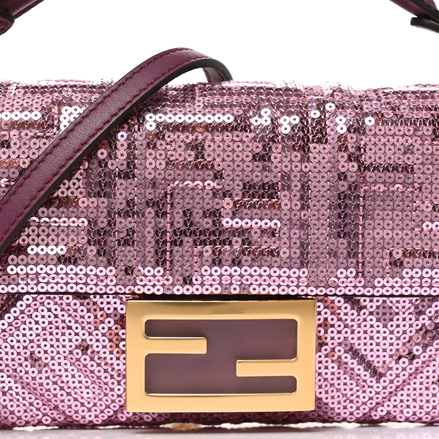 Fendi Ricamo Sequin Paillettes Vitello Grace FF Mini Baguette Rosa 7 of 9