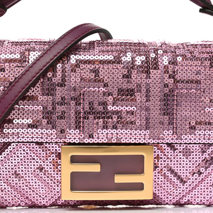 Fendi Ricamo Sequin Paillettes Vitello Grace FF Mini Baguette Rosa 7 of 9