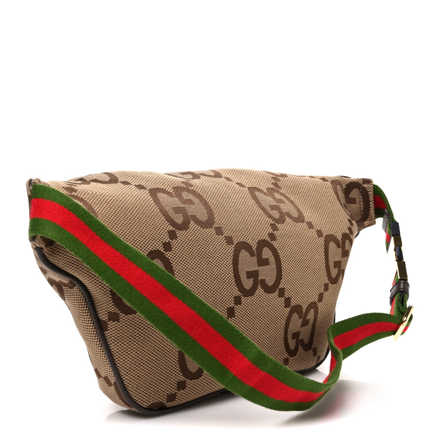 Monogram Jumbo GG Textured Dollar Calfskin Web Belt Bag Camel Ebony New Acero