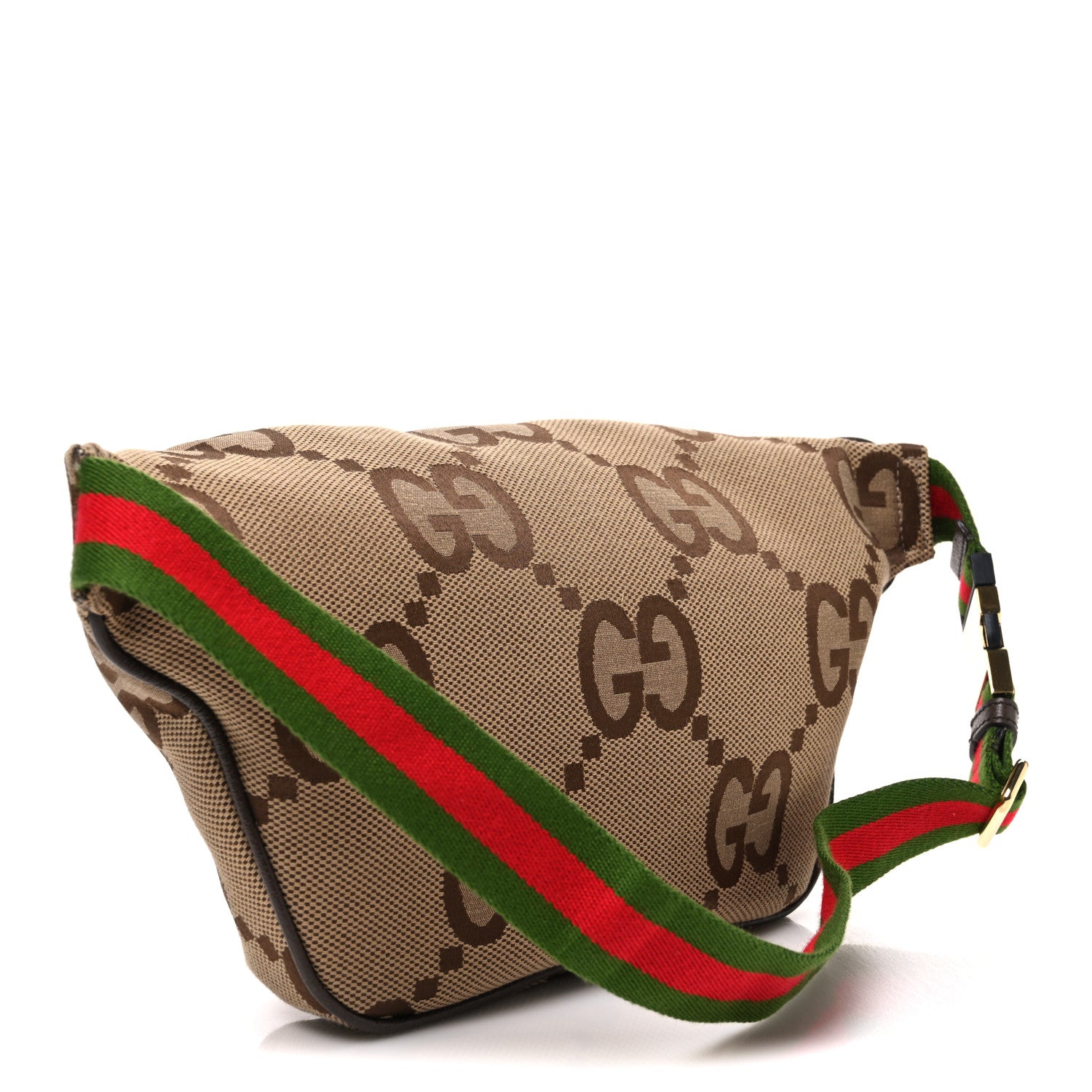 Gucci Monogram Jumbo GG Textured Dollar Calfskin Web Belt Bag Camel Ebony New Acero 2 of 9