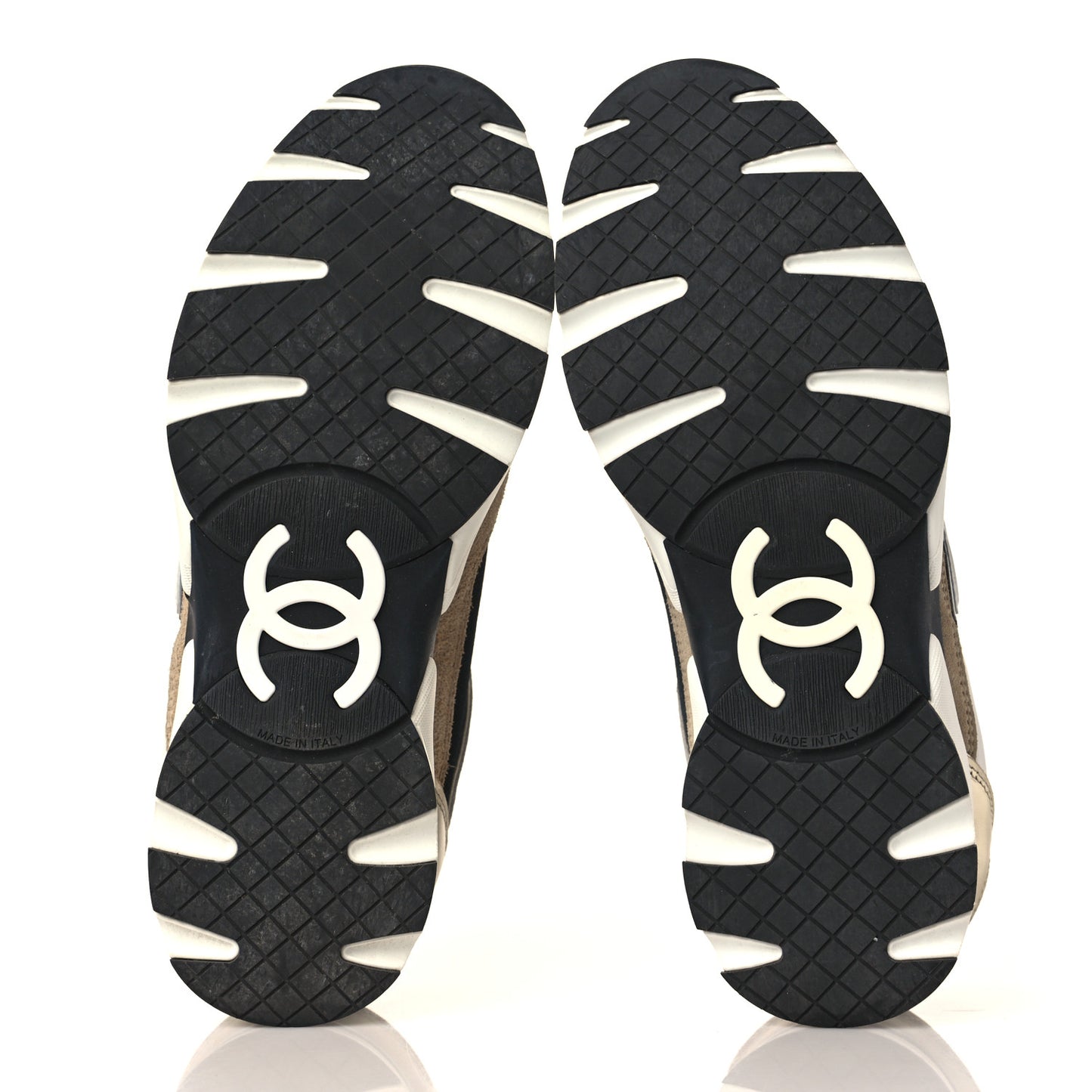 Mesh Suede Calfskin Womens CC Sneakers 38.5 White Black Beige Gold