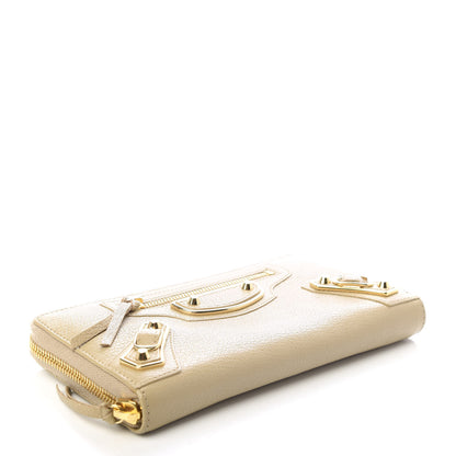 Balenciaga Shiny Goatskin Gold Metallic Edge Hardware Zip Around Wallet Beige Sahara 4 of 6
