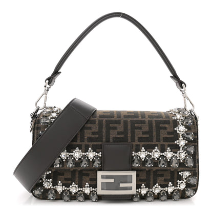 Fendi Fabric Jacquard FF 1974 Crystal Embellished Baguette Tobacco Moro Multicolor 1 of 10