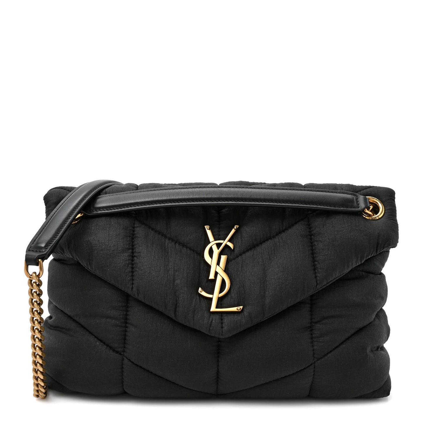 Nylon Quilted Small Loulou Puffer Monogram Chain Satchel Black