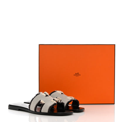 Hermes Toile H Oran Fringe Sandals 39 Prunoir 13 of 13