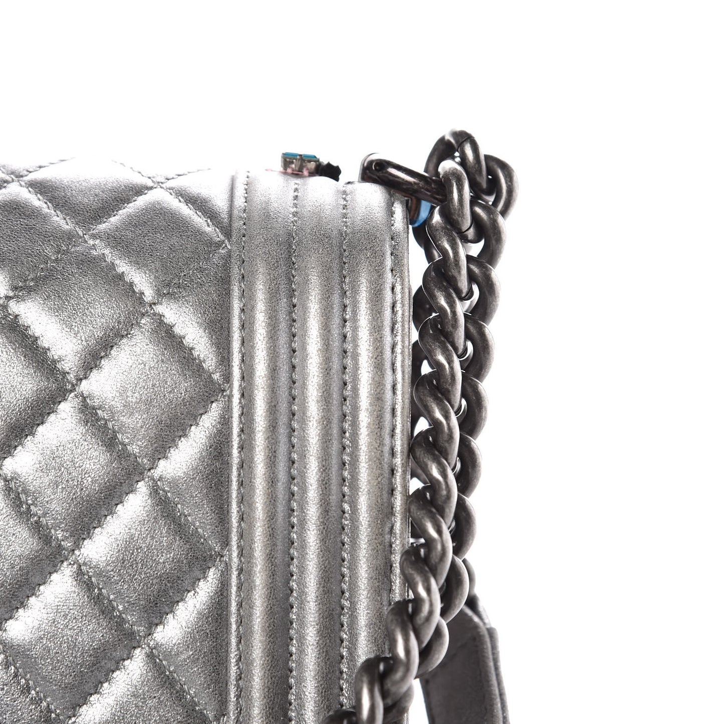 Metallic Lambskin Embellished Medium Boy Flap Silver