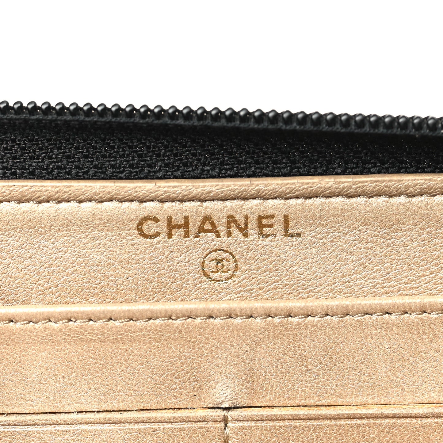 Lambskin Camellia Embossed Large Zip Around Gusset Wallet Black
