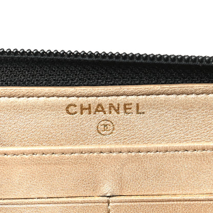 Chanel Lambskin Camellia Embossed Large Zip Around Gusset Wallet Black 6 of 8
