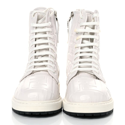 Fendi Nappa FF Embossed Womens Biker Boots 35 Snow 2 of 11