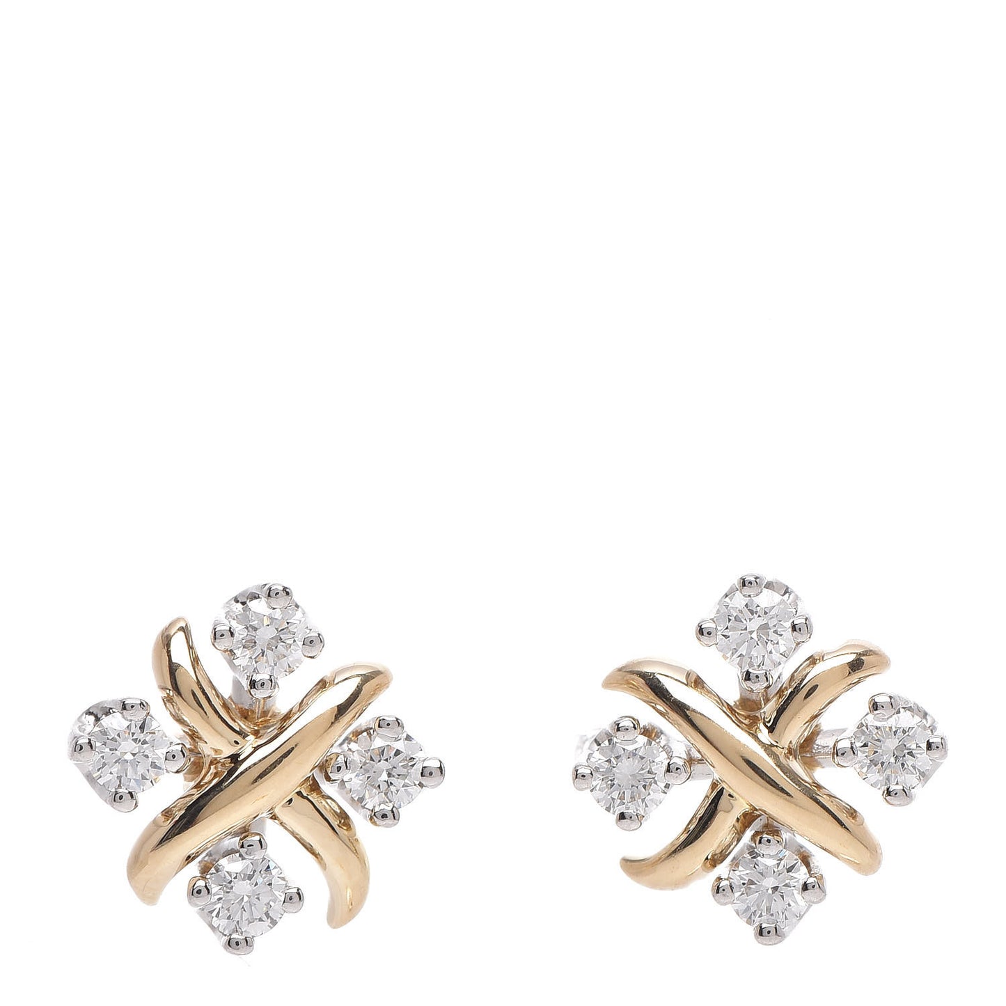 Platinum 18K Yellow Gold Diamond Schlumberger Lynn Earrings