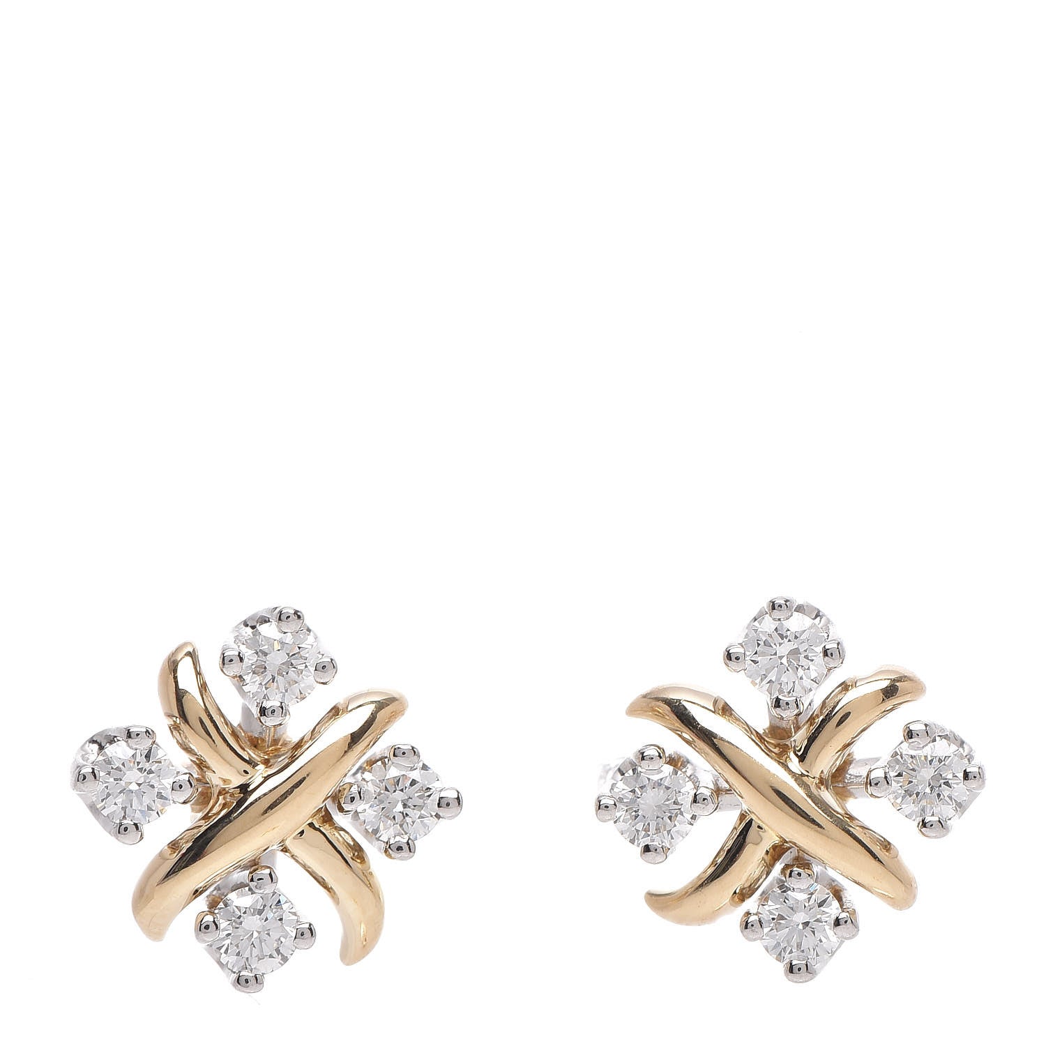 Tiffany Platinum 18K Yellow Gold Diamond Schlumberger Lynn Earrings 1 of 5