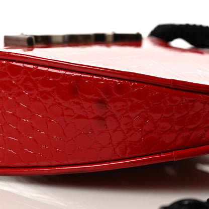 Saint Laurent Patent Crocodile Embossed Sac Coeur Heart Shaped Clutch Red 11 of 11