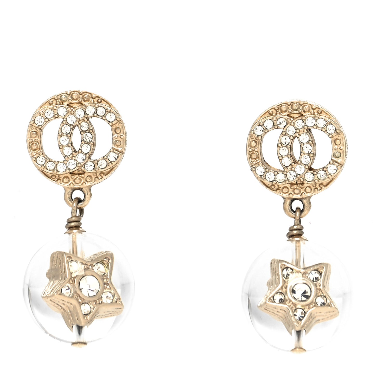 Resin Crystal CC Star Drop Earrings Gold