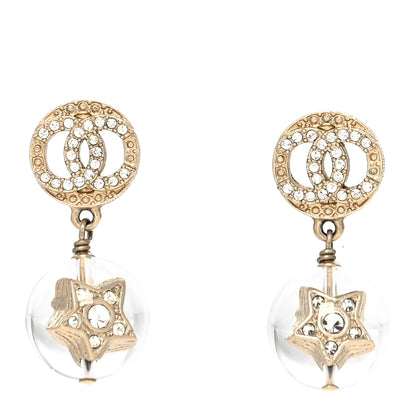 Chanel Resin Crystal CC Star Drop Earrings Gold 1 of 4