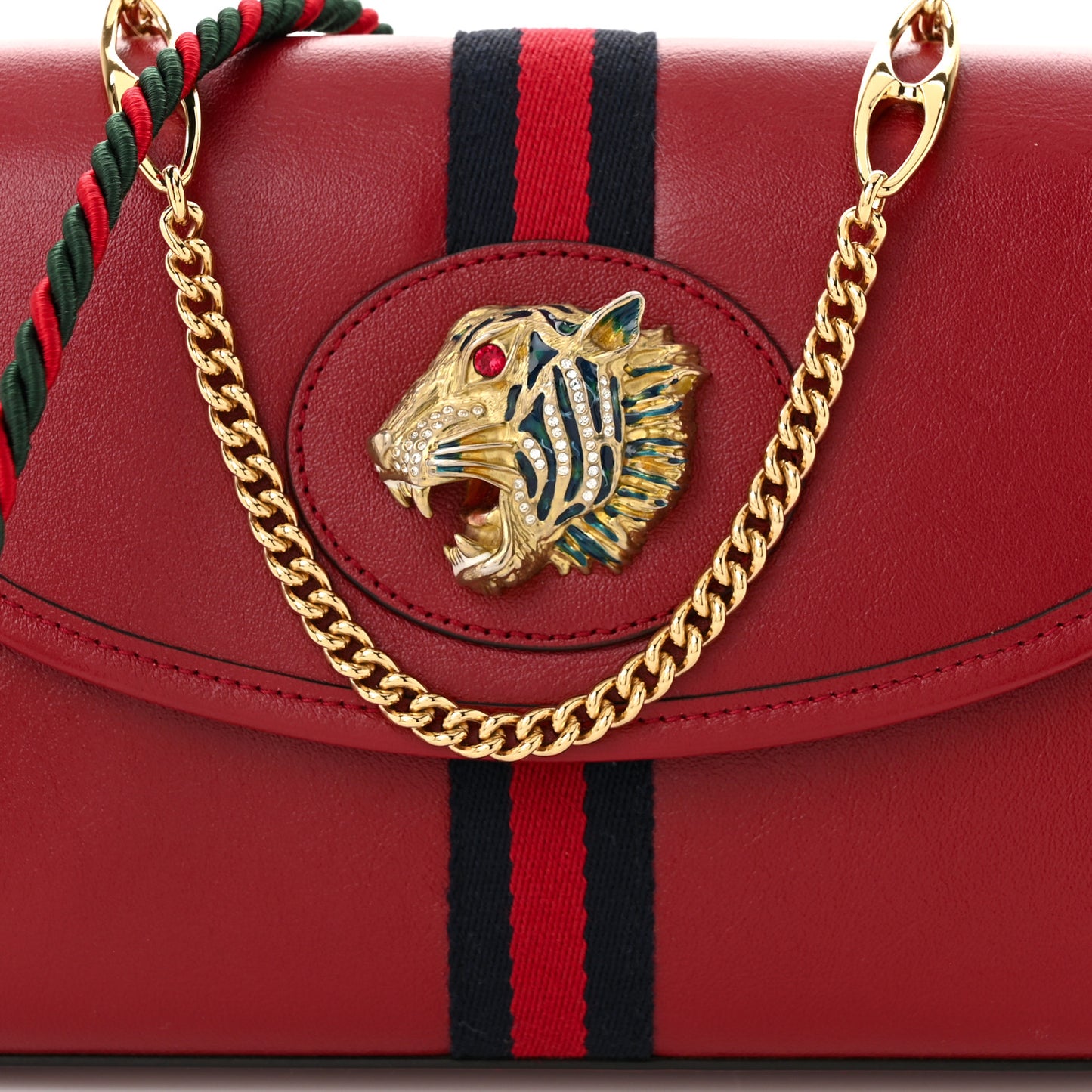 Textured Calfskin Web Rajah Slim Flap Shoulder Bag Romantic Cherry