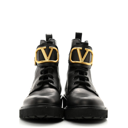 Valentino Garavani Calfskin Womens VLOGO 35mm Combat Boots 38 Black 2 of 12