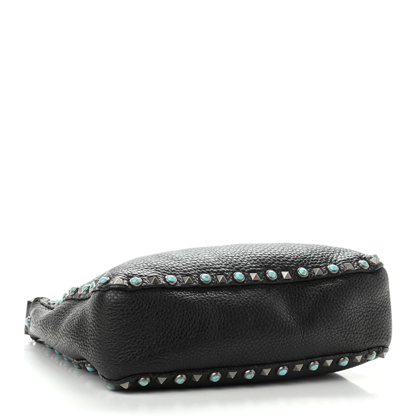Pebbled Calfskin Tribal Small Guitar Strap Rockstud Rolling Flip-Lock Messenger Bag Black