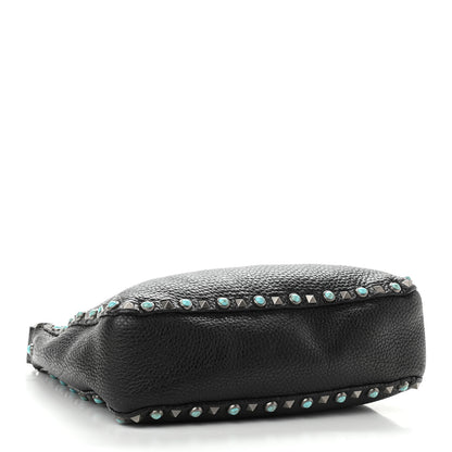 Valentino Garavani Pebbled Calfskin Tribal Small Guitar Strap Rockstud Rolling Flip-Lock Messenger Bag Black 4 of 13