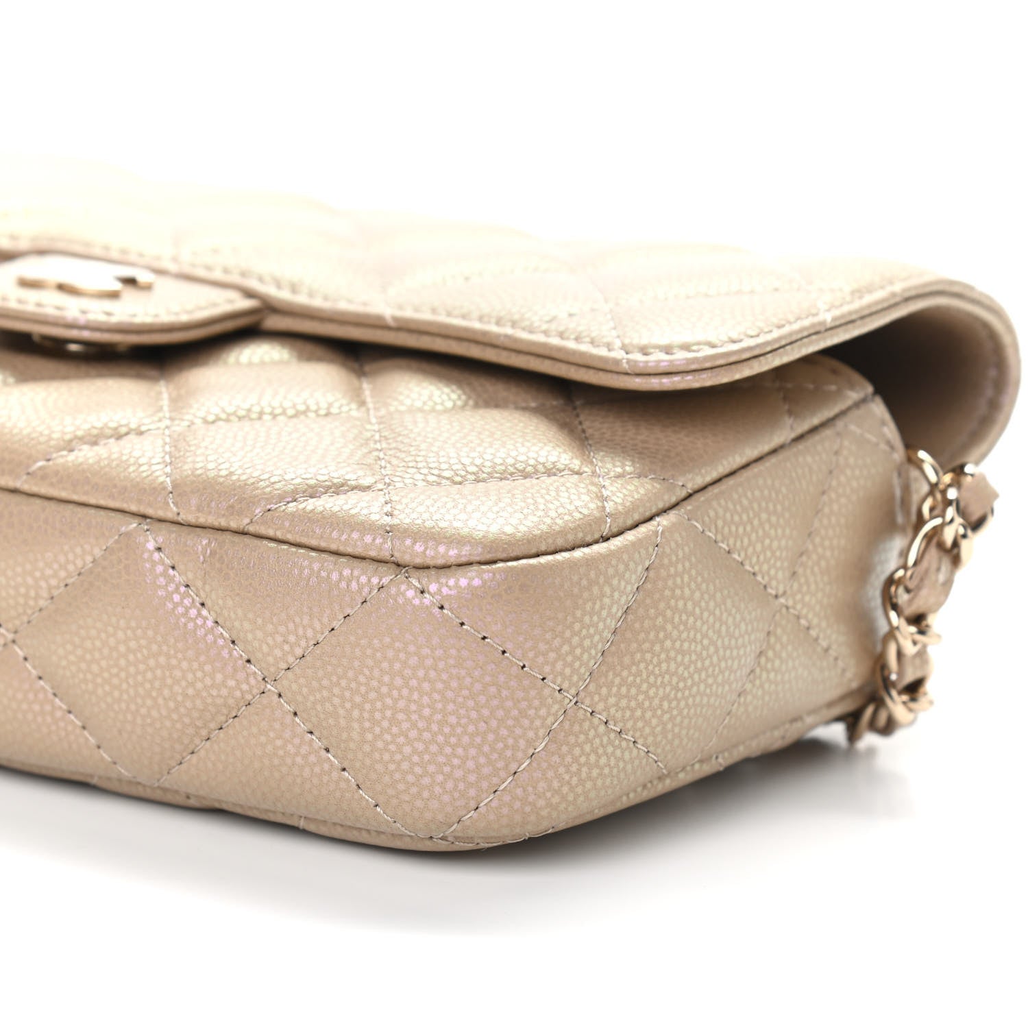 Chanel Iridescent Caviar Quilted Flap Phone Holder With Chain Beige 10 of 10