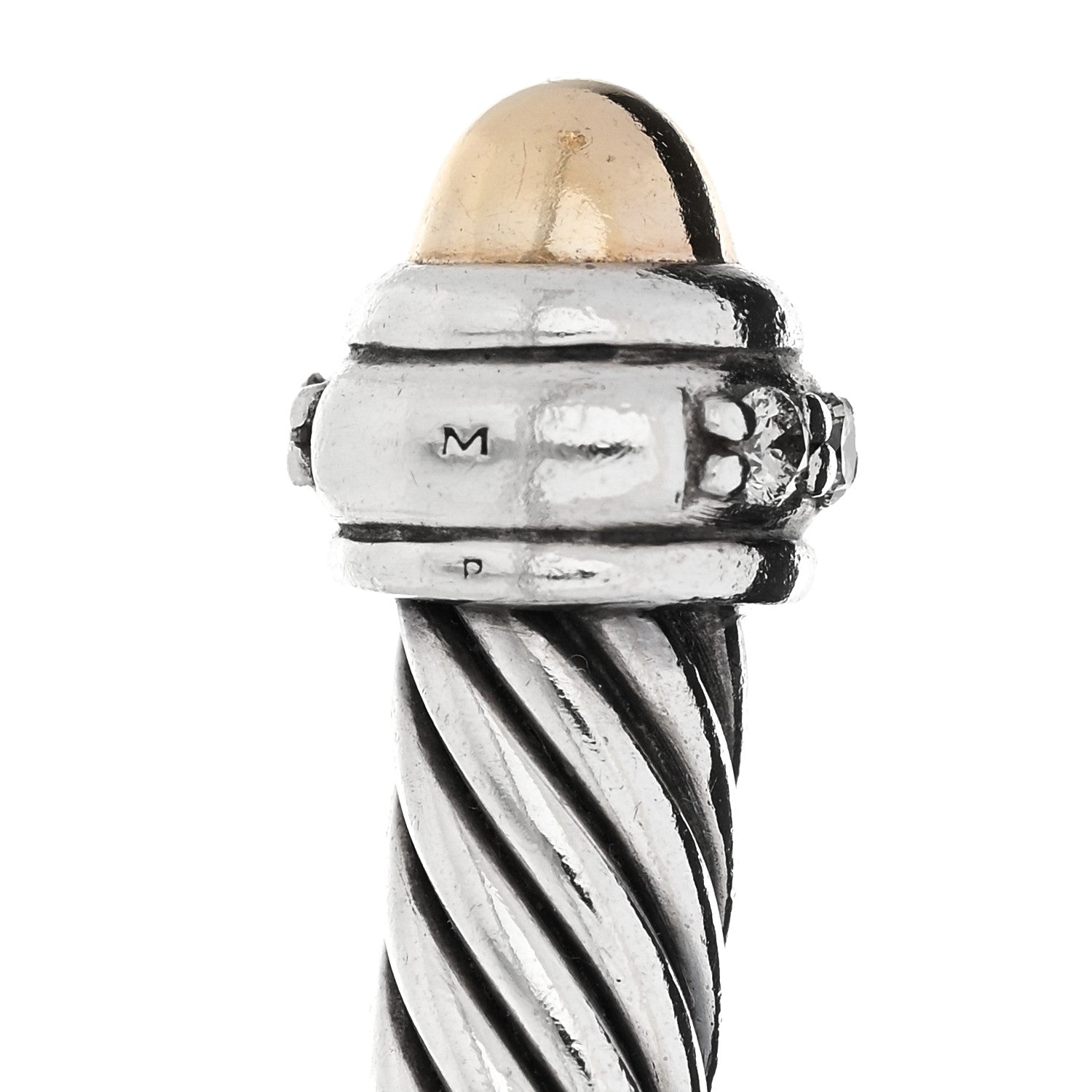 David Yurman Sterling Silver 18K Yellow Gold Diamond 4mm Dome Cable Classics Bracelet 4 of 4