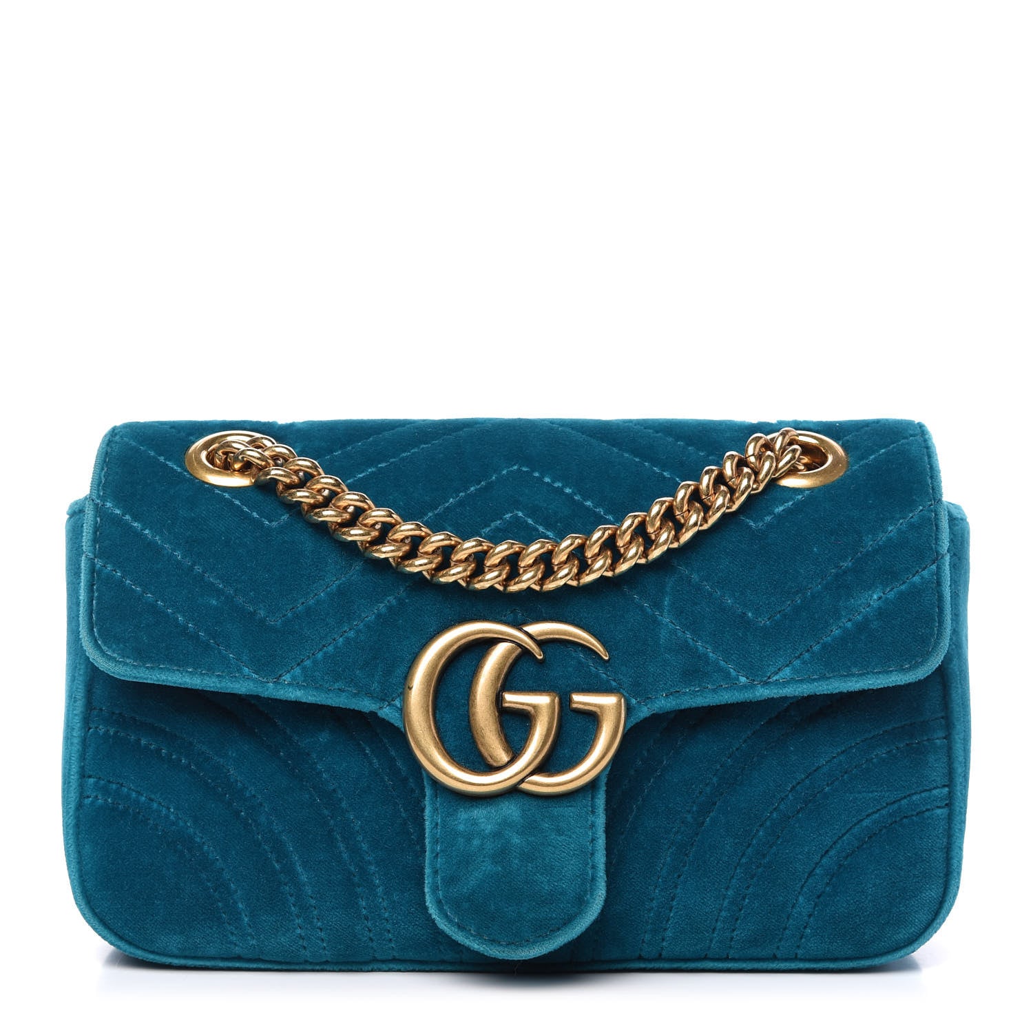 Gucci Velvet Matelasse Mini GG Marmont Shoulder Bag Pavone Cyan 1 of 11