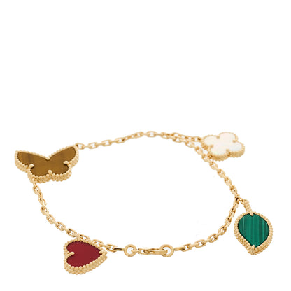 Van Cleef & Arpels 18K Yellow Gold Mother of Pearl Malachite Carnelian Tiger Eye 4 Motifs Lucky Alhambra Bracelet 3 of 4